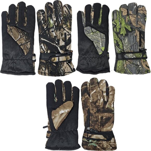 Men Winter Ski Gloves Waterproof, Zipper Pocket, Forest Hunting Camo Snow 3-PACK - Picture 1 of 2